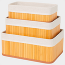 Kit 3 Cestos Organizadores de Bambu Retangular Multiuso com Forro