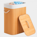 Cesto de Roupa Bambu Dobrável Retangular Com Tampa e Forro 70L