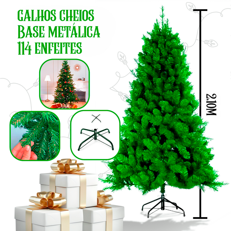 Arvore De Natal Enfeitada Pinheiro Luxo 2,10m Verde 600 Galhos Com 114 Enfeites