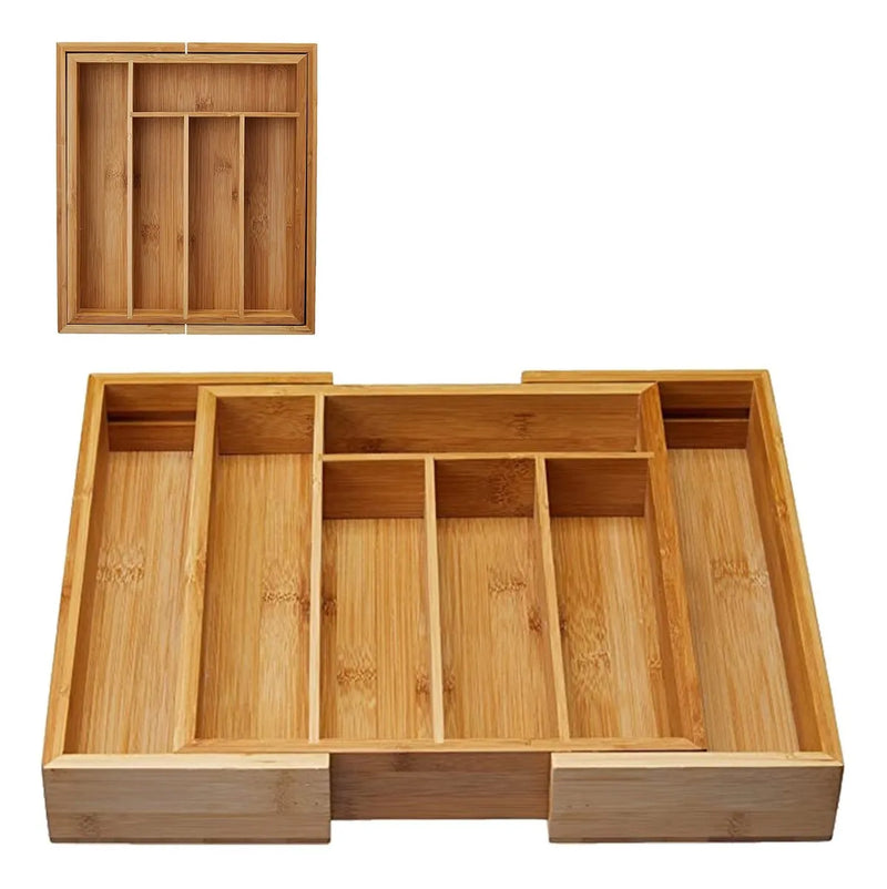 Porta Talheres Extensivel Para Gavetas De Bambu