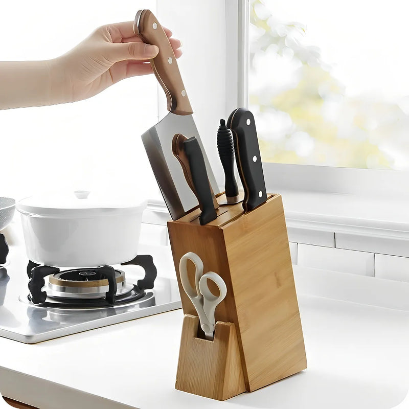 Cepo Universal Em Bambu Suporte Para Guardar Facas Tesouras