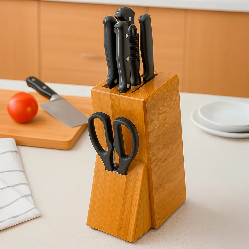 Cepo Universal Em Bambu Suporte Para Guardar Facas Tesouras