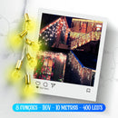 Cascata 400 Leds 10m Luz Branco Quente Fria 8 Funções Com Conector Macho e Femea