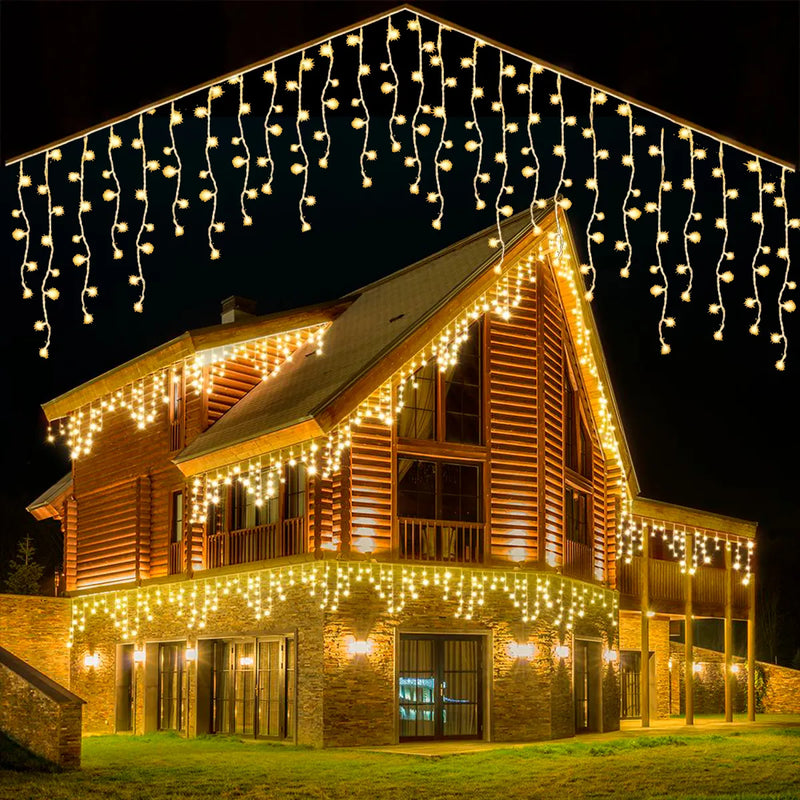Cascata 400 Leds 10m Luz Branco Quente Fria 8 Funções Com Conector Macho e Femea