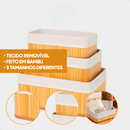 Kit 3 Cestos Organizadores de Bambu Retangular Multiuso com Forro