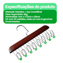 Kit 2 Cabides Organizadores de Madeira com 8 Ganchos | Ajeitaê