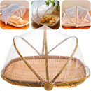 Cesto Porta Pães Bolo De Bambu Com Cobertura e Tela Retrátil 42cm Retangular