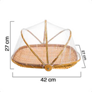 Cesto Porta Pães Bolo De Bambu Com Cobertura e Tela Retrátil 42cm Retangular