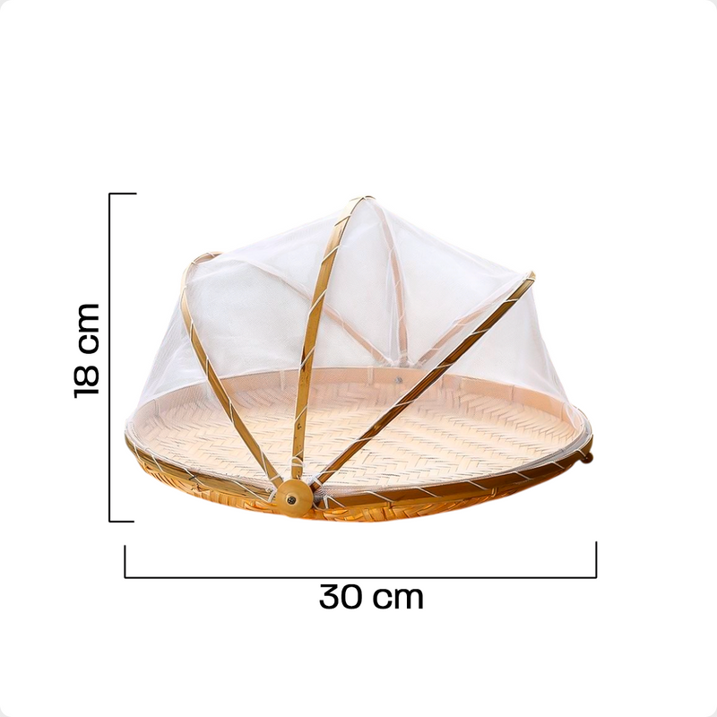 Cesto Porta Bolo e Pão Bambu Redondo Com Tela de Proteção