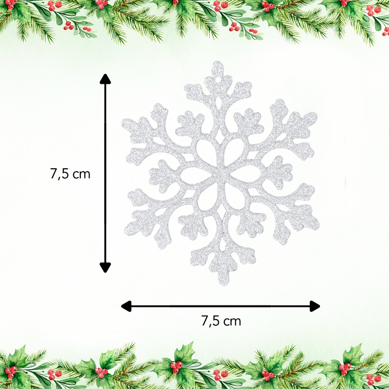Kit 15 Floco De Neve Pendente Enfeite Natal Arvore Completa 7,5cm Enfeites Luxo