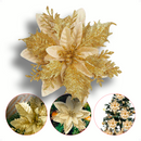 Kit 24 Flores de Natal Dourado Artificiais Bico Papagaio Com Glitter Decoração Árvore de Natal