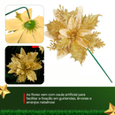 Kit 24 Flores de Natal Dourado Artificiais Bico Papagaio Com Glitter Decoração Árvore de Natal