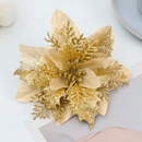 Kit 24 Flores de Natal Dourado Artificiais Bico Papagaio Com Glitter Decoração Árvore de Natal