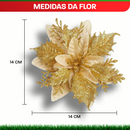 Kit 24 Flores de Natal Dourado Artificiais Bico Papagaio Com Glitter Decoração Árvore de Natal