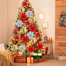 Kit 24 Flores de Natal Dourado Artificiais Bico Papagaio Com Glitter Decoração Árvore de Natal