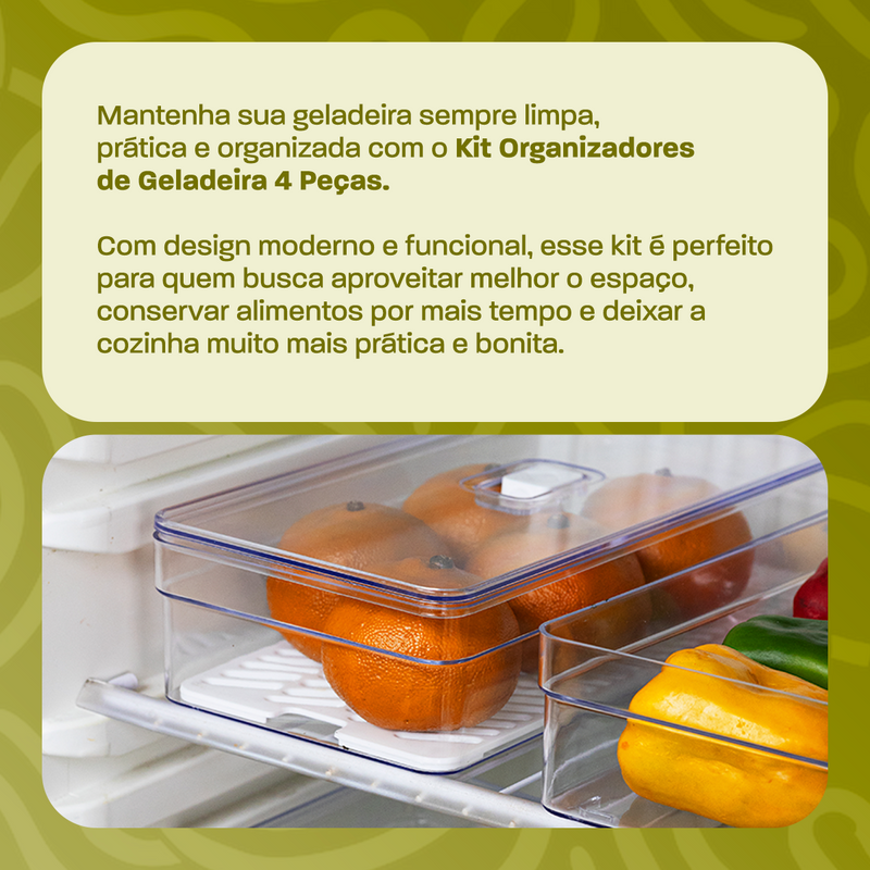 Kit 4 Organizadores de Geladeira Clear Freash