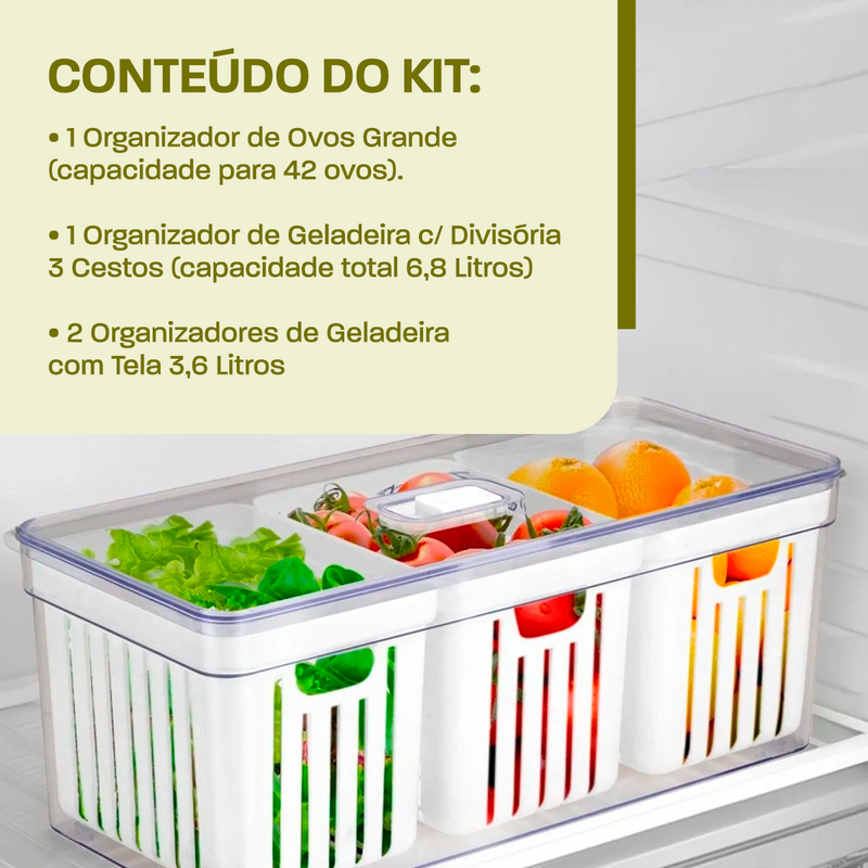 Kit 4 Organizadores de Geladeira Clear Freash