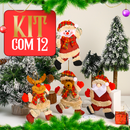 Kit 12 Enfeites De Natal Bonecos De Natal Natalina Boneco de Neve Papai Noel Alce e Veado