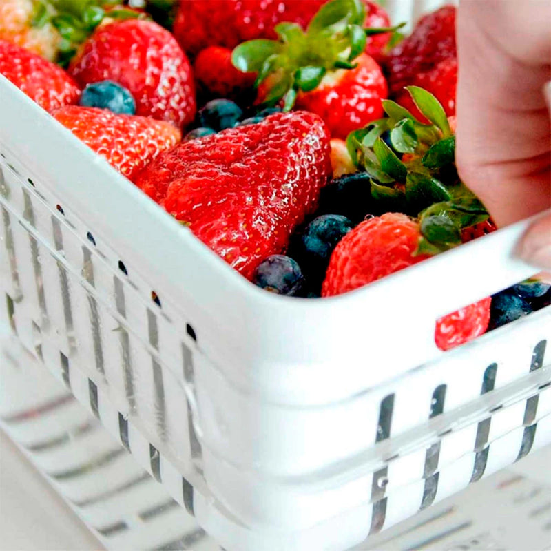 Organizador de Geladeira 1,4L Com Tampa e Cesto Drenagem Multiuso Alimentos Verduras Vegetais