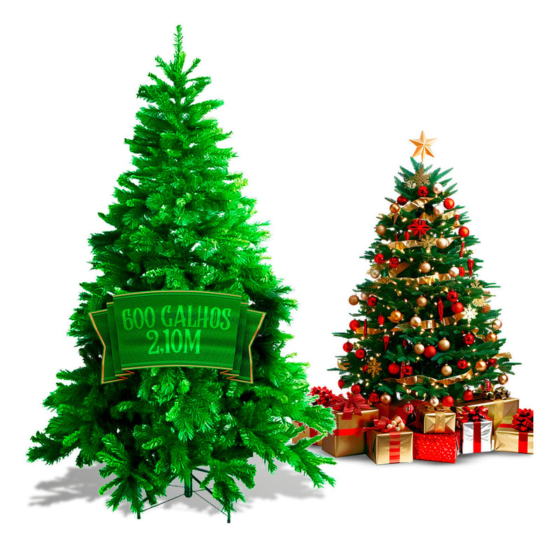 Arvore De Natal 2,10m 600 Galhos Luxo Tradicional Verde