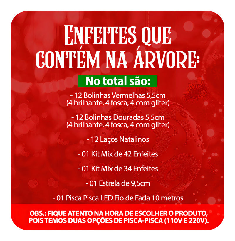 Arvore De Natal Enfeitada Pinheiro Luxo 1,80m Verde 450 Galhos Com 114 Enfeites