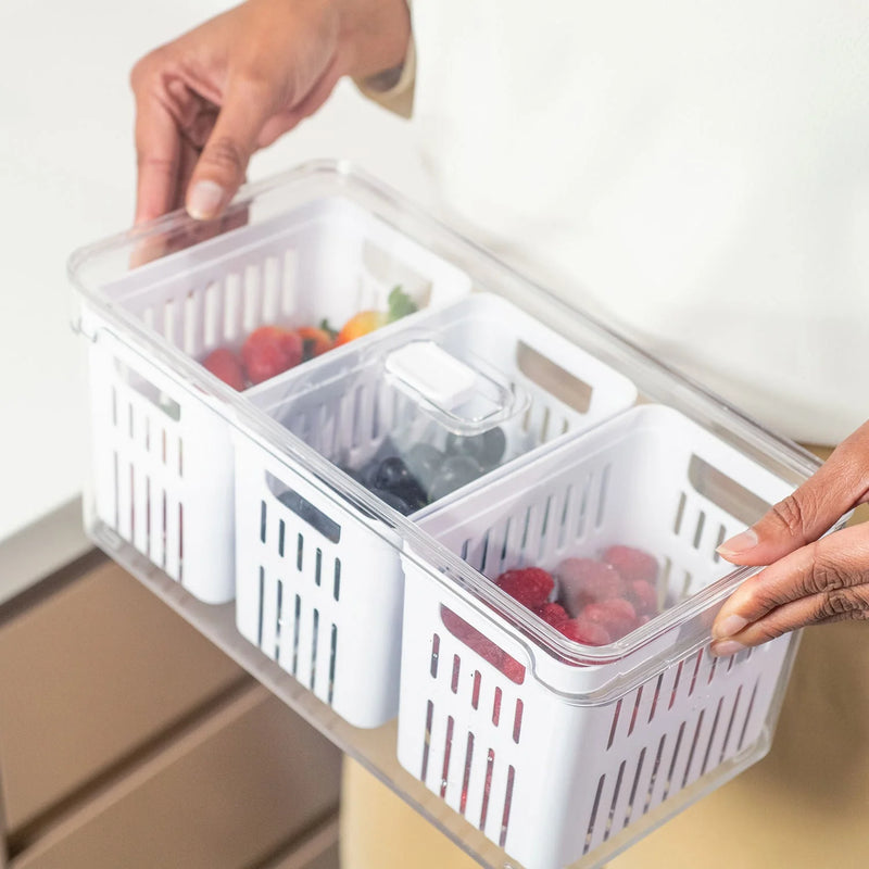 Organizador Com Cesto Triplo Clear Fresh Branco 6,8 Litros