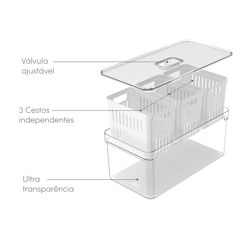 Organizador Com Cesto Triplo Clear Fresh Branco 6,8 Litros
