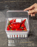 Organizador de Geladeira 1,4L Com Tampa e Cesto Drenagem Multiuso Alimentos Verduras Vegetais